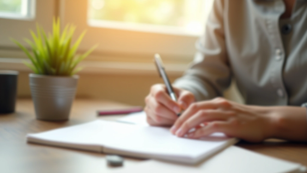 Mains écrivant dans un journal de gratitude avec plante verte