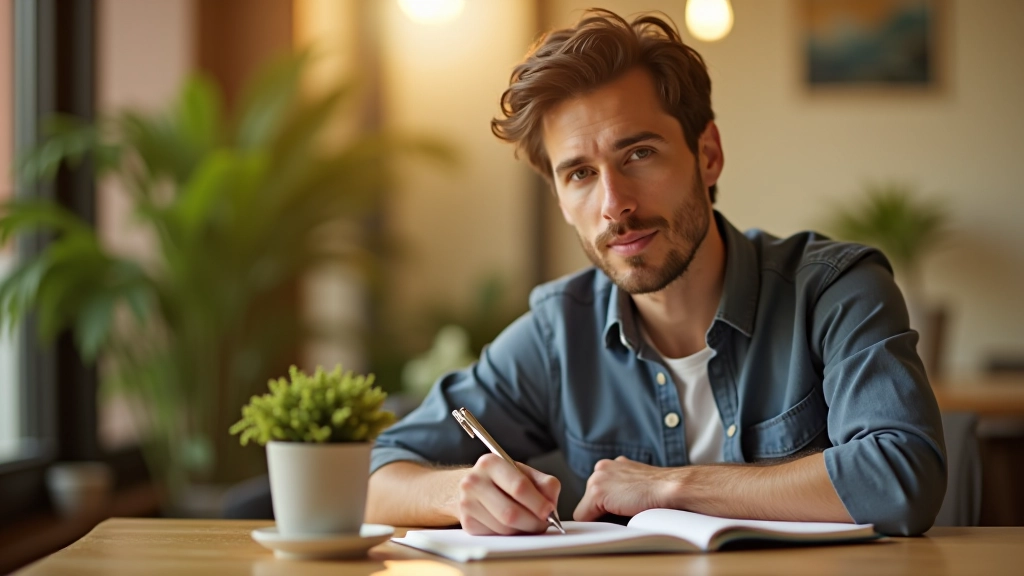 Personne notant dans un journal de développement personnel, montrant la progression quotidienne