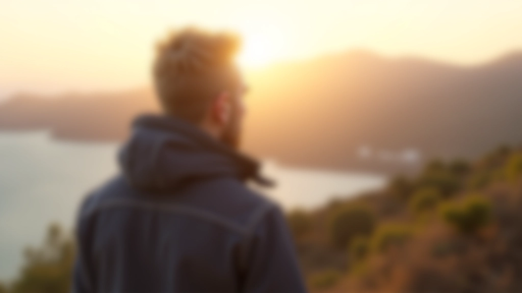 Personne regardant l'horizon depuis une montagne, symbolisant la perspective et la vision lors d'une transition de vie